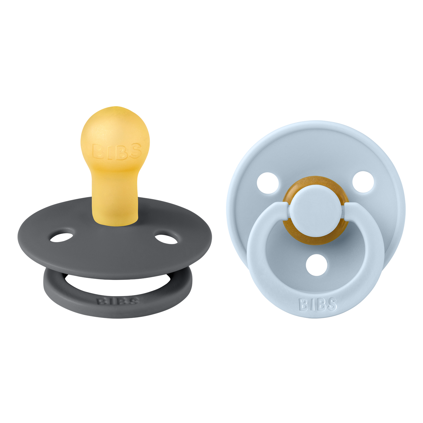 BIBS Colour Latex Pacifiers - Iron/Baby Blue - 2 Pack
