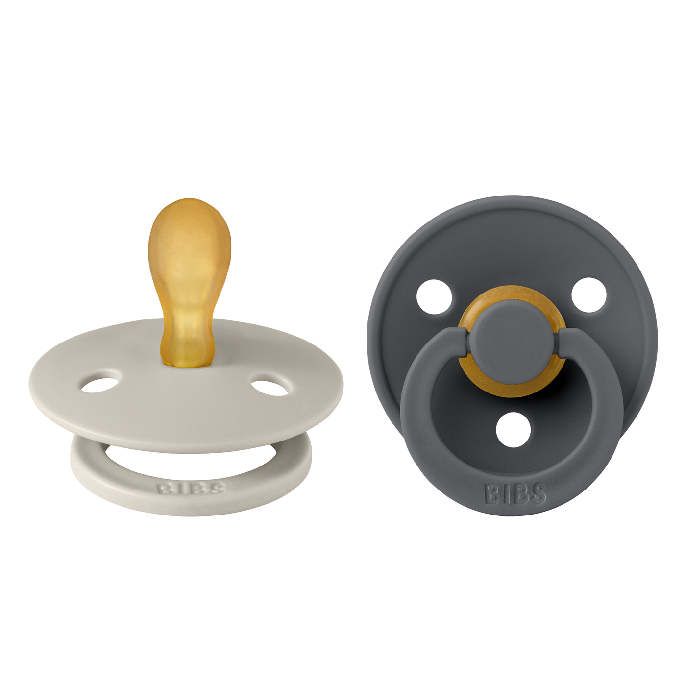 BIBS Colour Symmetrical Pacifier - 2 Pack - Sand/Iron - Latex