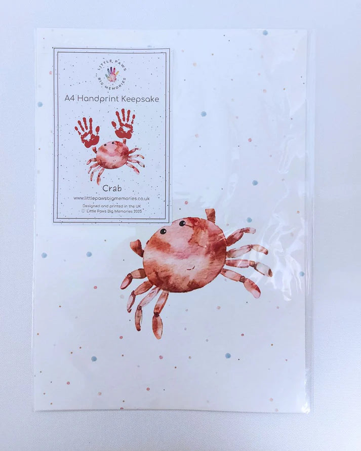 Little Paws Big Memories  Crab Handprint Keepsake Print - A4